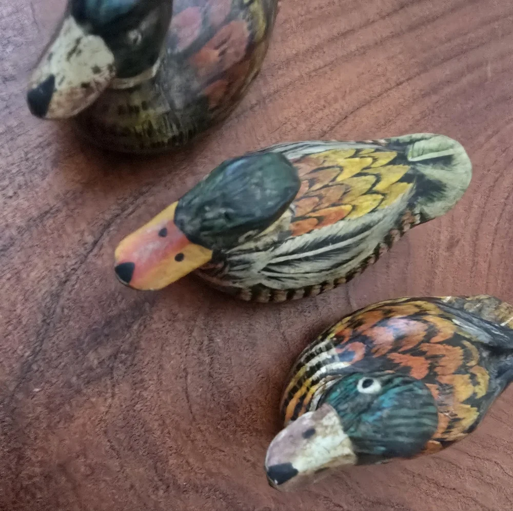 VINTAGE Handcrafted Wooden DUCKS Figurines - Multicolor SET OF THREE